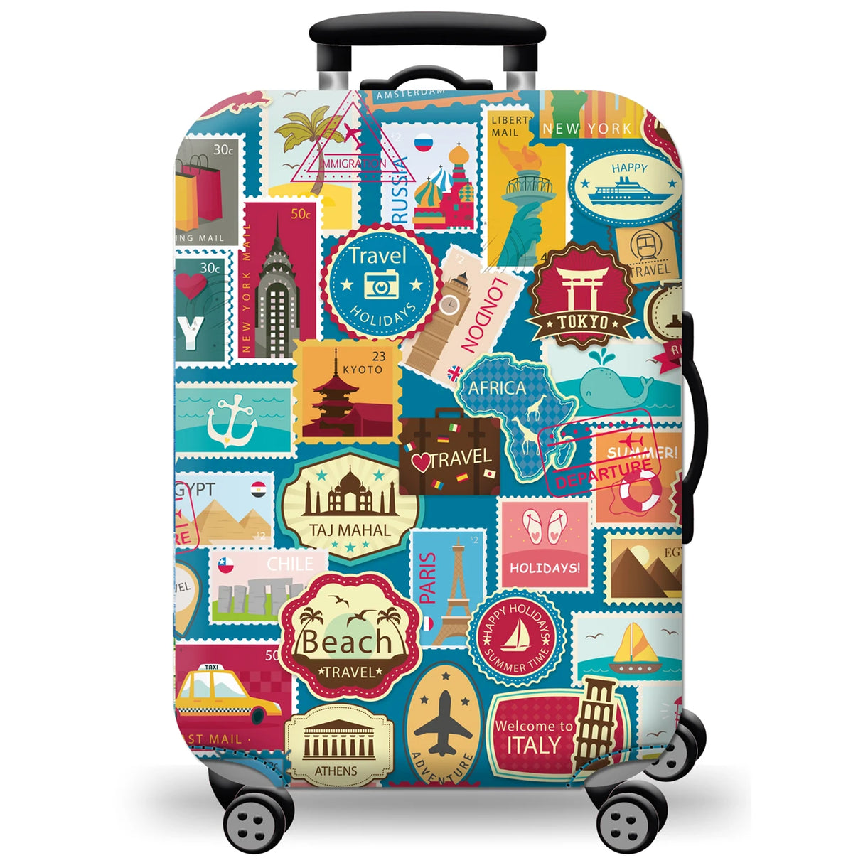 Housse de protection pour valise à roulette cabine ou XL motif monde