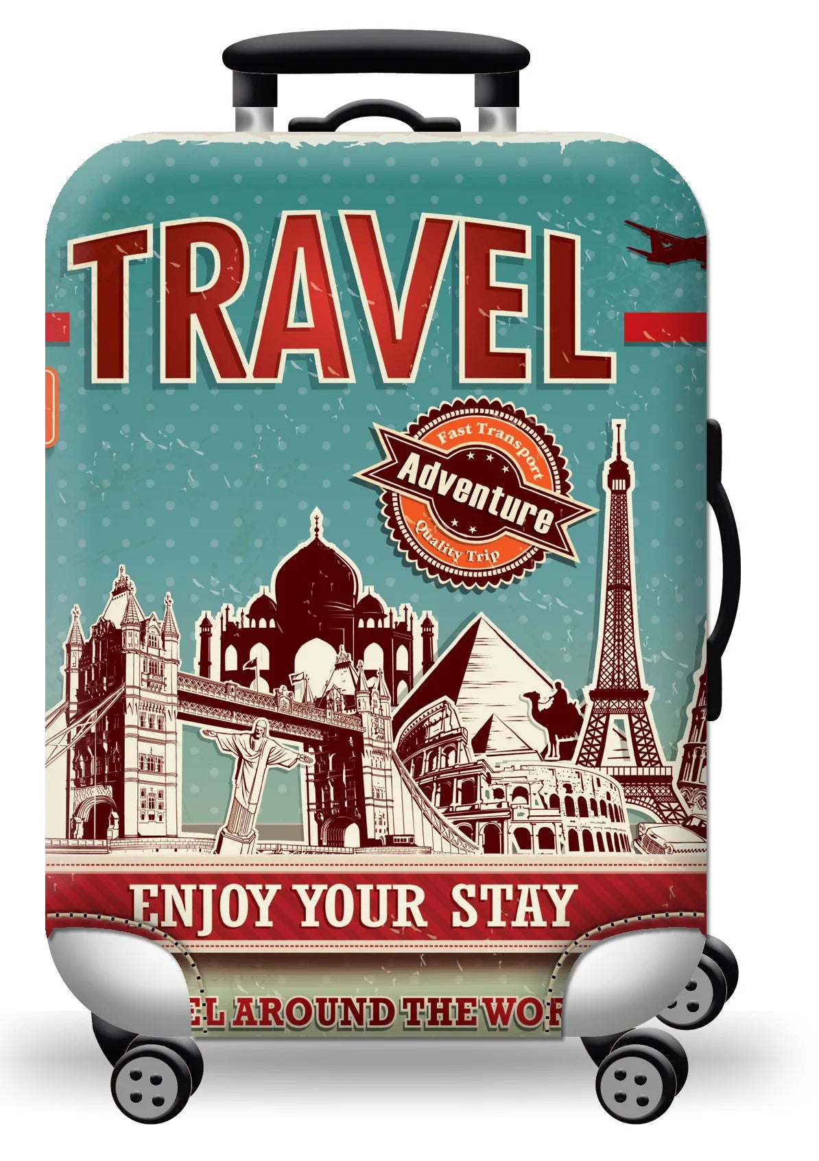 Housse de protection pour valise à roulette cabine ou XL motif travel