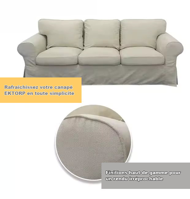 Housse canapé IKEA EKTORP luxe velours strié renforcé écru tissu