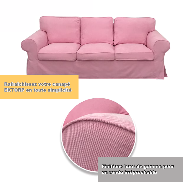 Housse canapé IKEA EKTORP luxe velours strié renforcé rose tissu