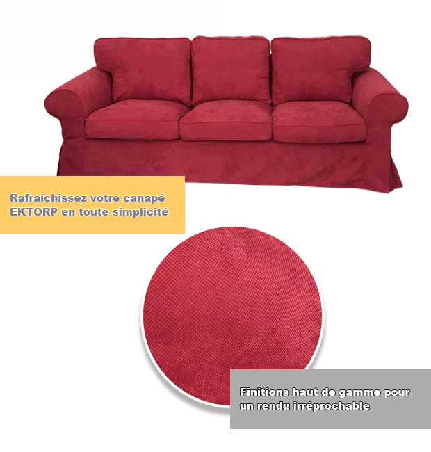Housse canapé IKEA EKTORP luxe velours strié renforcé rouge tissu