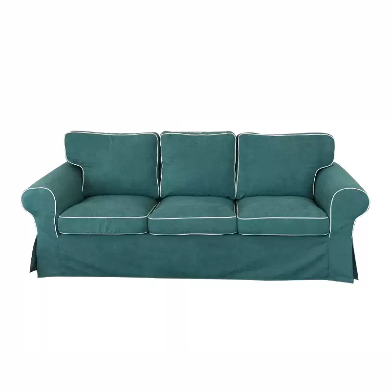 Housse canapé IKEA EKTORP luxe velours strié renforcé turquoise passepoil blanc