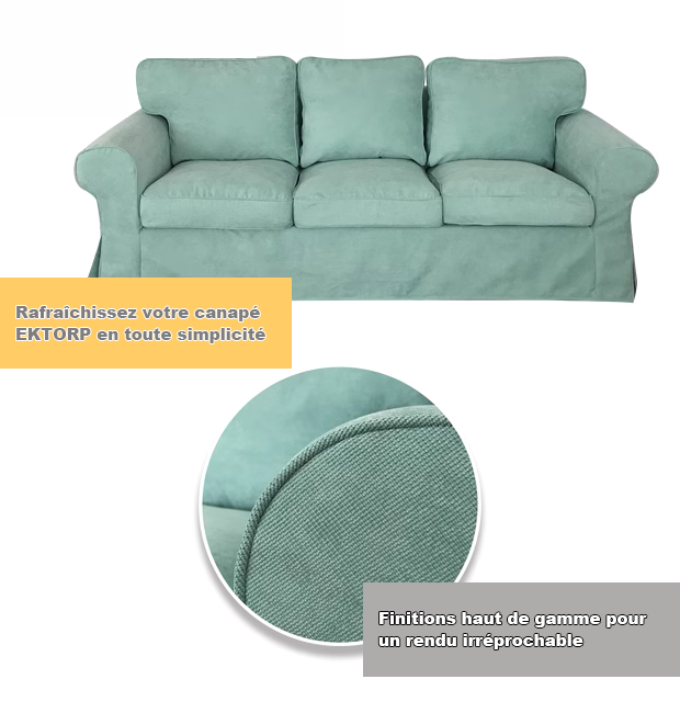 Housse canapé IKEA EKTORP luxe velours strié renforcé vert tendre tissu
