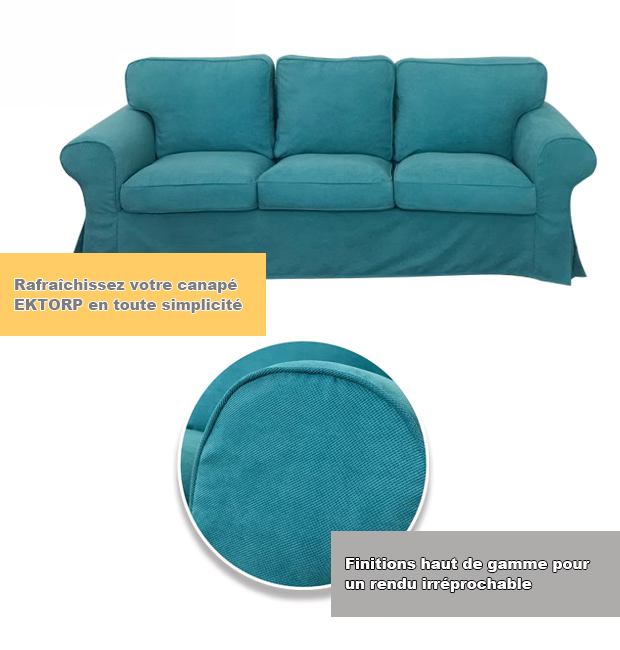 Housse canapé IKEA EKTORP velours strié renforcé bleue tissu
