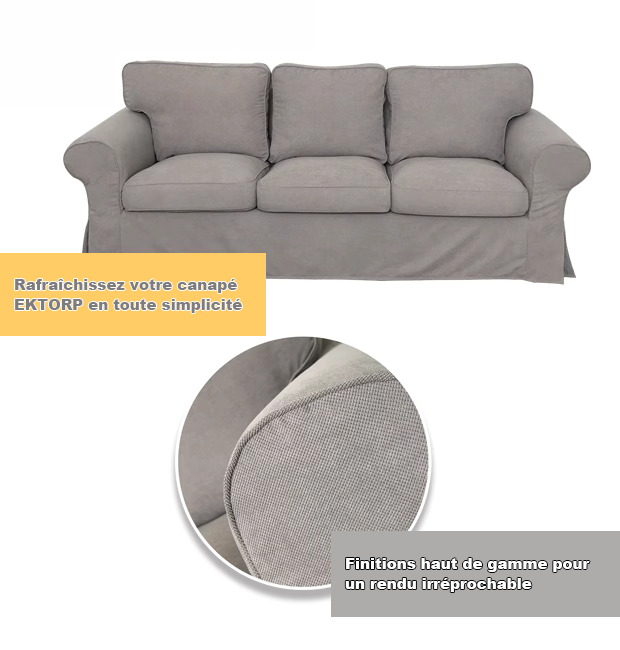 Housse canapé IKEA EKTORP velours strié renforcé gris clair tissu