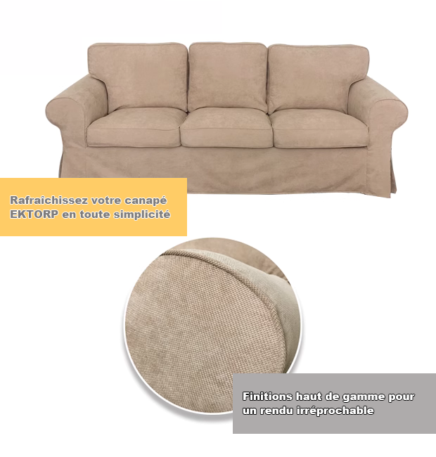 Housse canapé IKEA EKTORP velours strié renforcé taupe clair