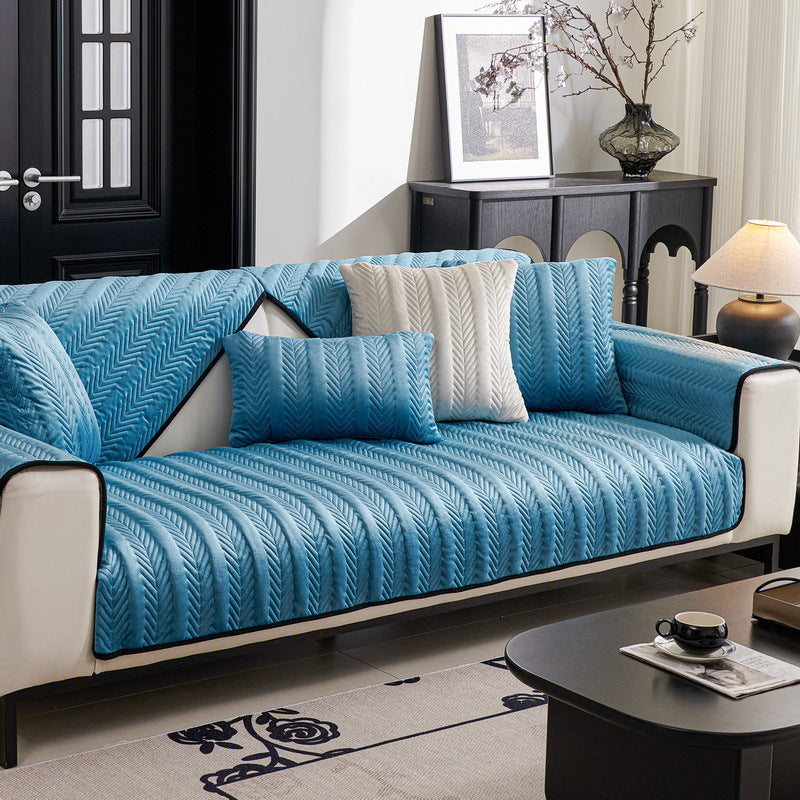 Housse de canapé luxe en velours épais renforcé bleue