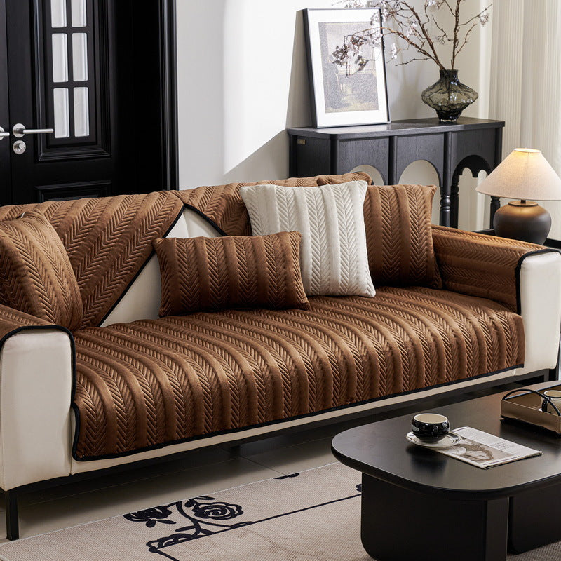 Housse de canapé luxe en velours épais renforcé marron café