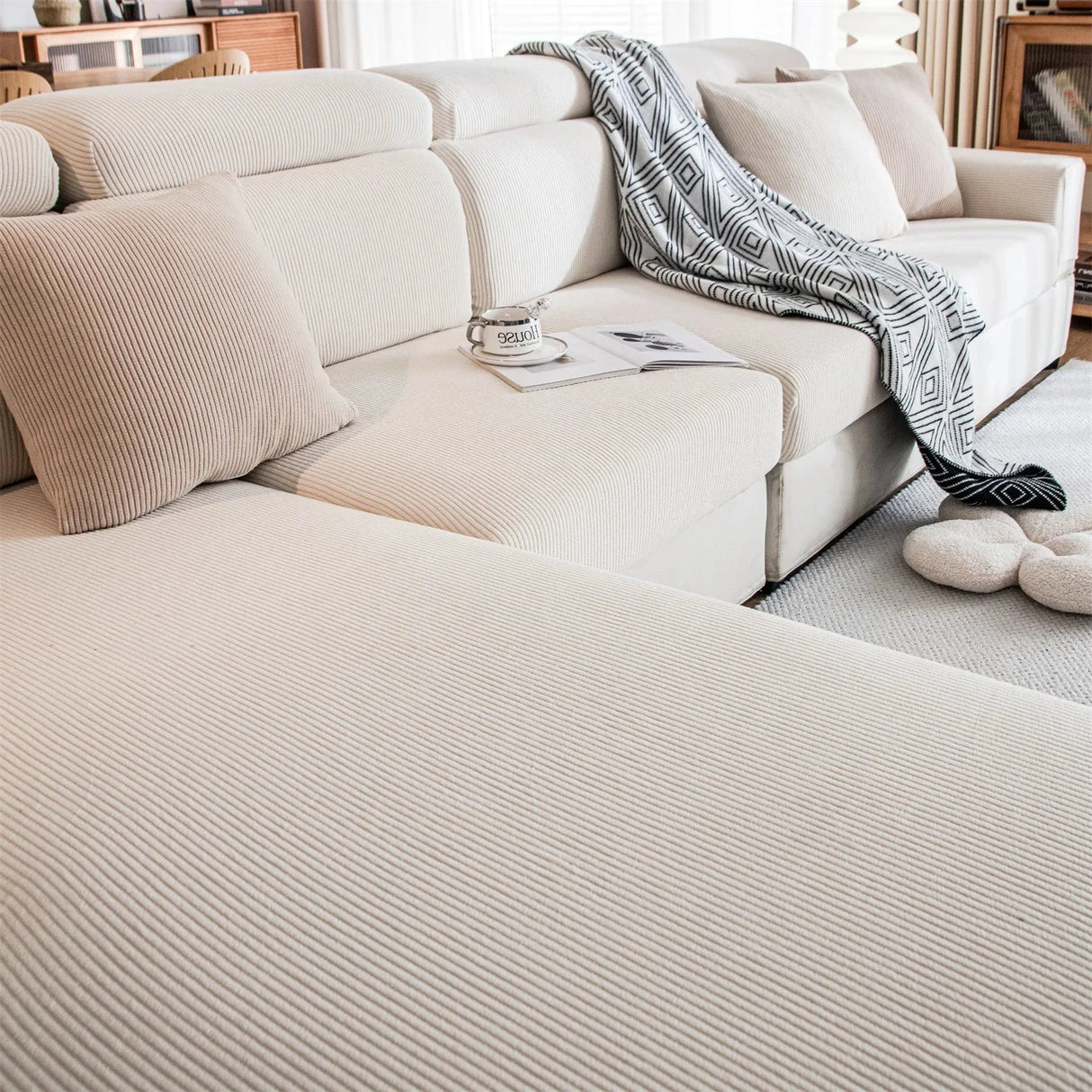 Housse de coussin de canapé renforcé velours côtelé beige