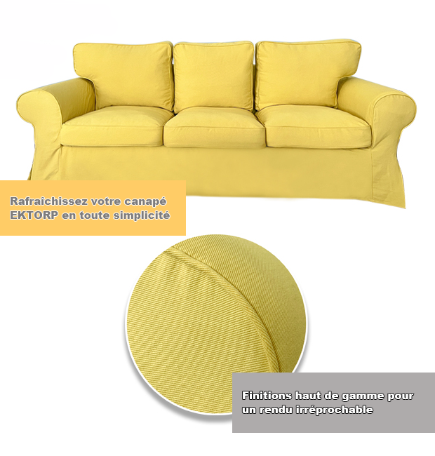 Housse pour canapé IKEA EKTORP 3 places pur coton jaune tissu