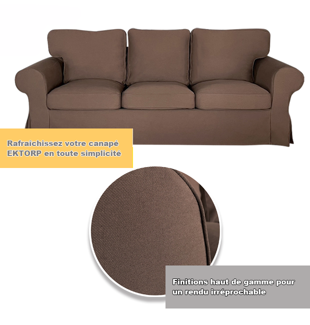 Housse pour canapé IKEA EKTORP 3 places pur coton marron tissu