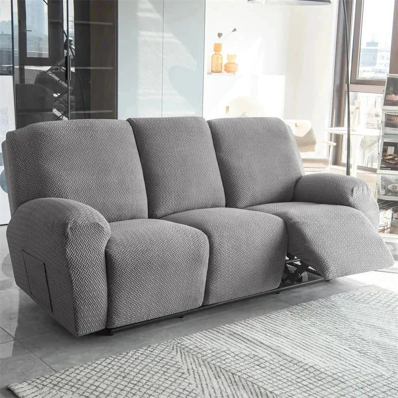 Housse canapé relax 3 places gris moyen velours damassé