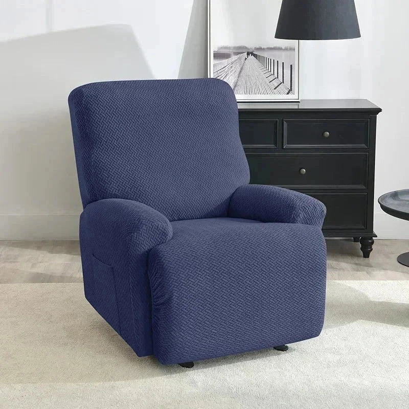 Housse fauteuil relax bleue marine velours damassé