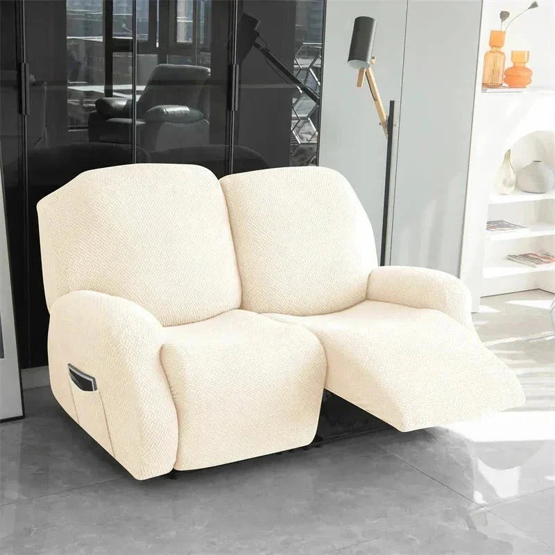 Housse canapé relax 2 places beige velours damassé