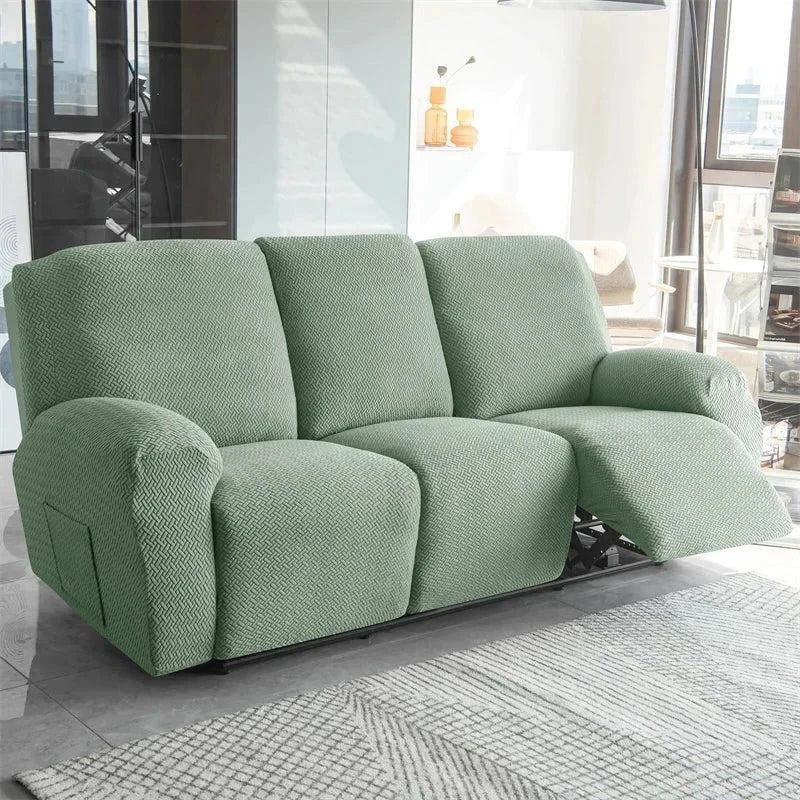 Housse canapé relax 3 places vert matcha velours damassé