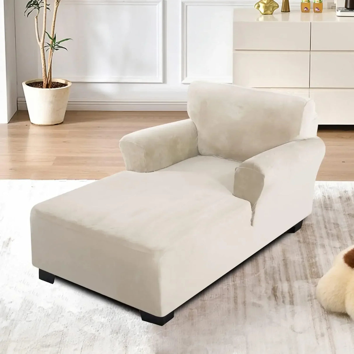 housse pour méridienne et chaise longue avec double accoudoir en velours beige