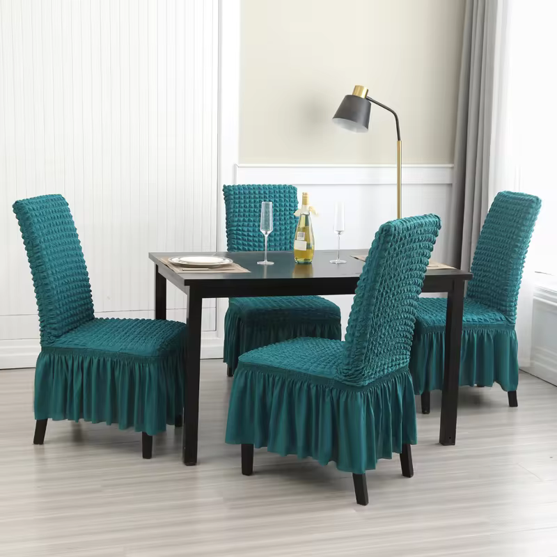 Chair cover with lace skirt and embossed texture