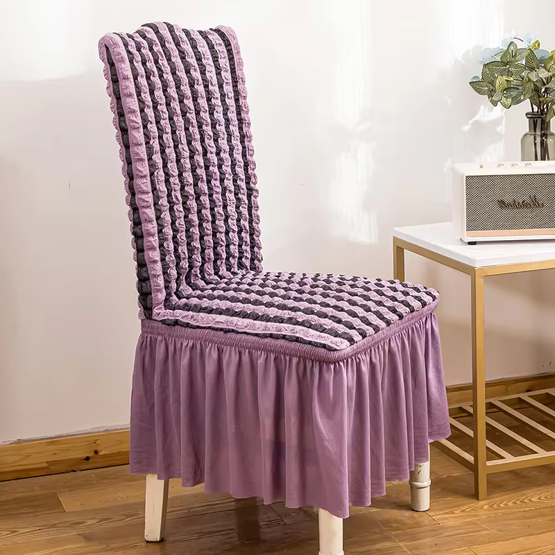 Chair cover with lace skirt and embossed texture
