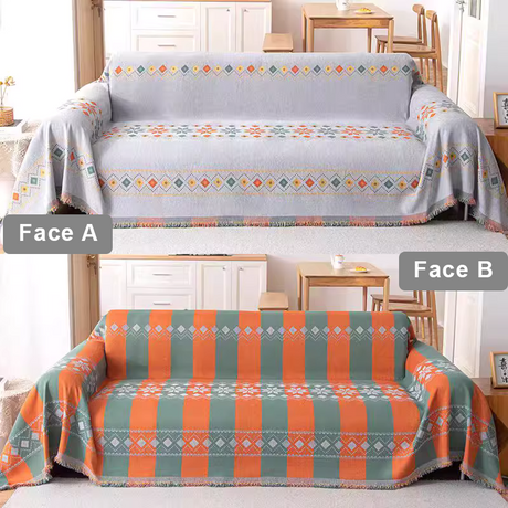 Plaid jeté de canapé grande taille double face style bohème face B