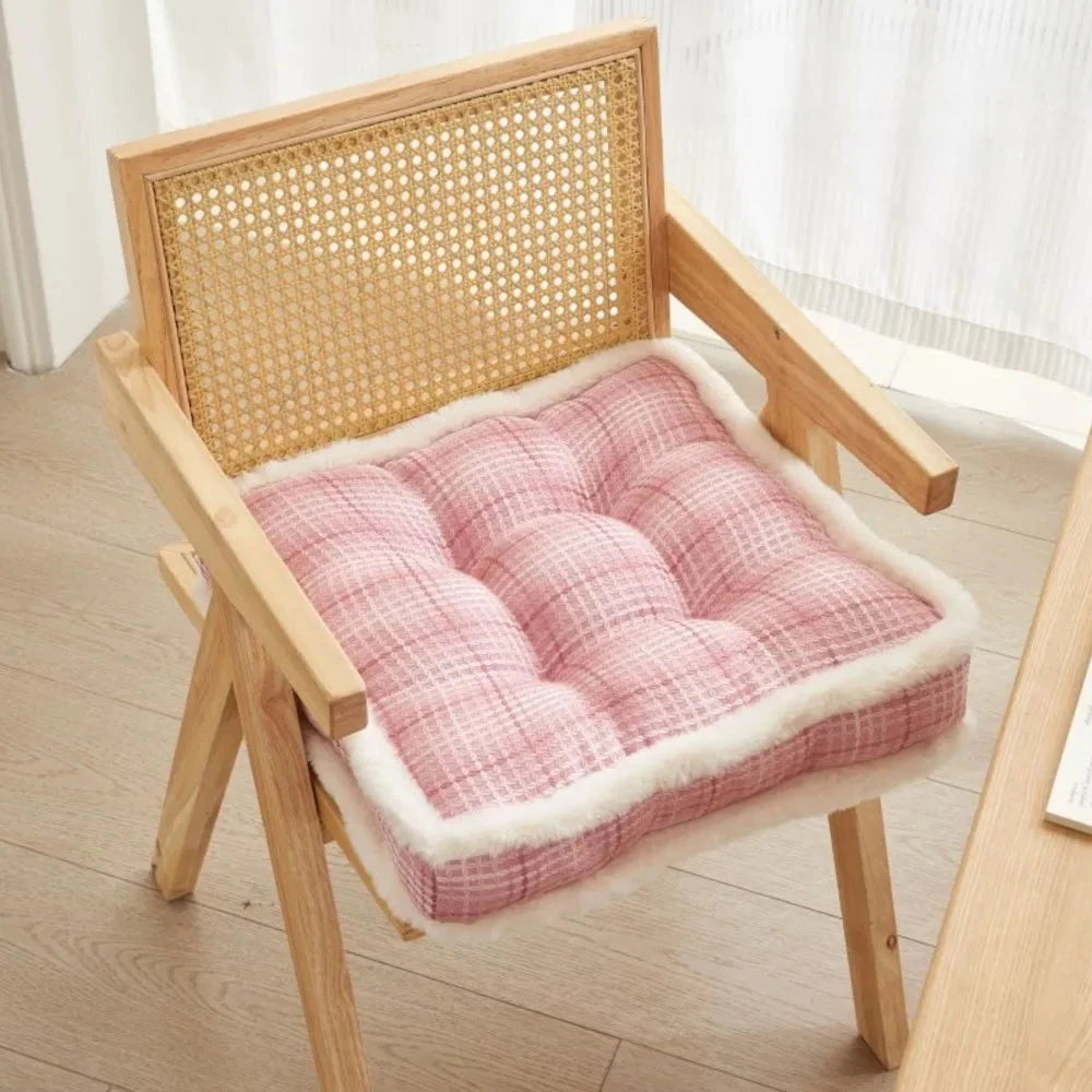 Galette de chaise carré rembourrée matelassée épaisse rose