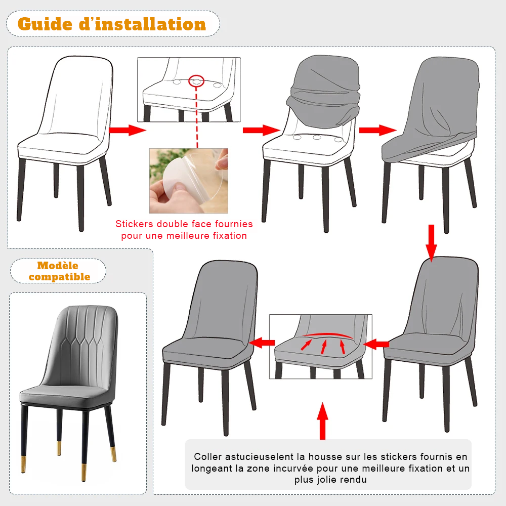 Guide installation housse chaise incurvée