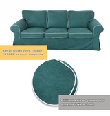 Housse canapé IKEA EKTORP velours strié renforcé turquoise passepoil blanc tissu