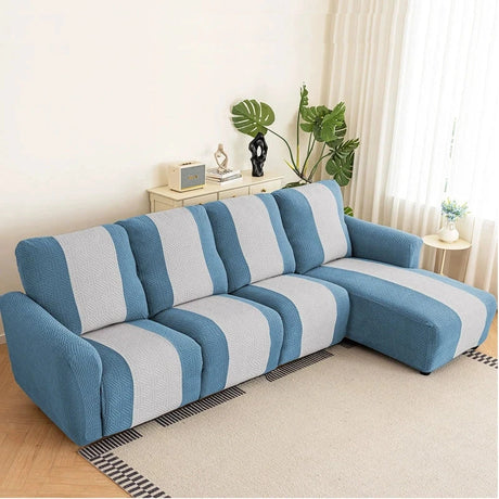 Housse canapé d'angle relax avec méridienne bleue