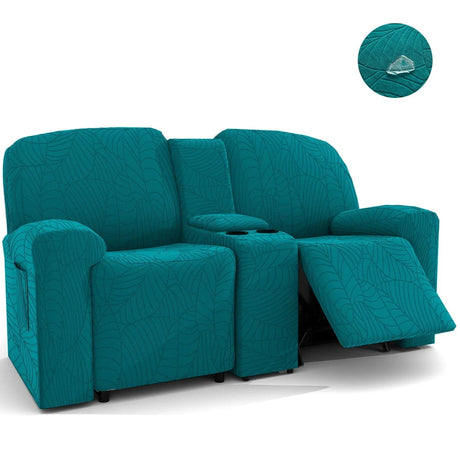 Housse canapé relax 2 places tablette centrale turquoise