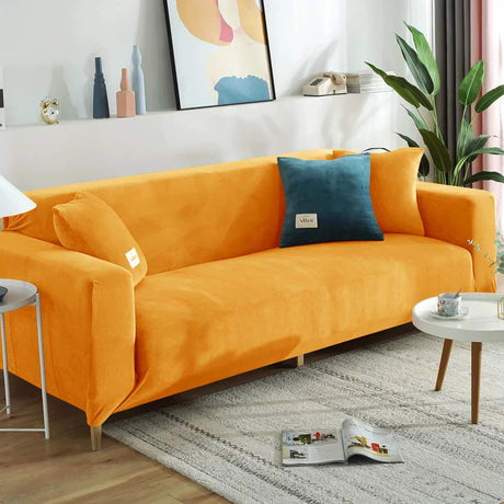 Housse de canapé extensible velours doux et chaleureux or