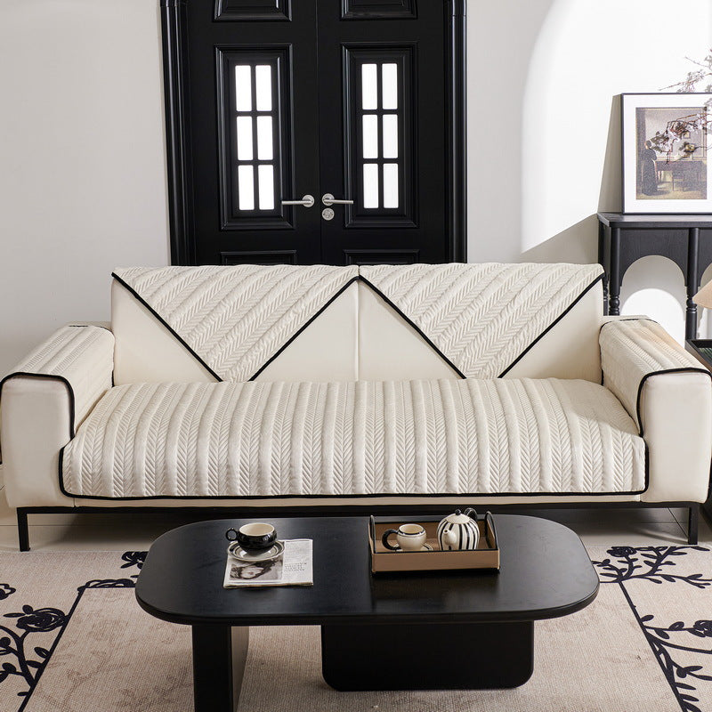 Housse de canapé luxe en velours épais renforcé de face ivoire