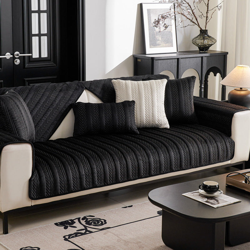 Housse de canapé luxe en velours épais renforcé noir Casaharmony