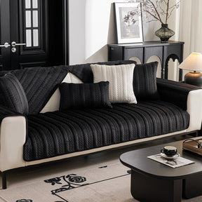 Housse de canapé luxe en velours épais renforcé noir Casaharmony