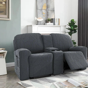 2-seater relax sofa cover with waterproof central shelf, hibiscus texture