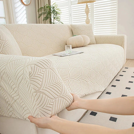 Housse extensible de protection pour canapé texture feuille d'éventail