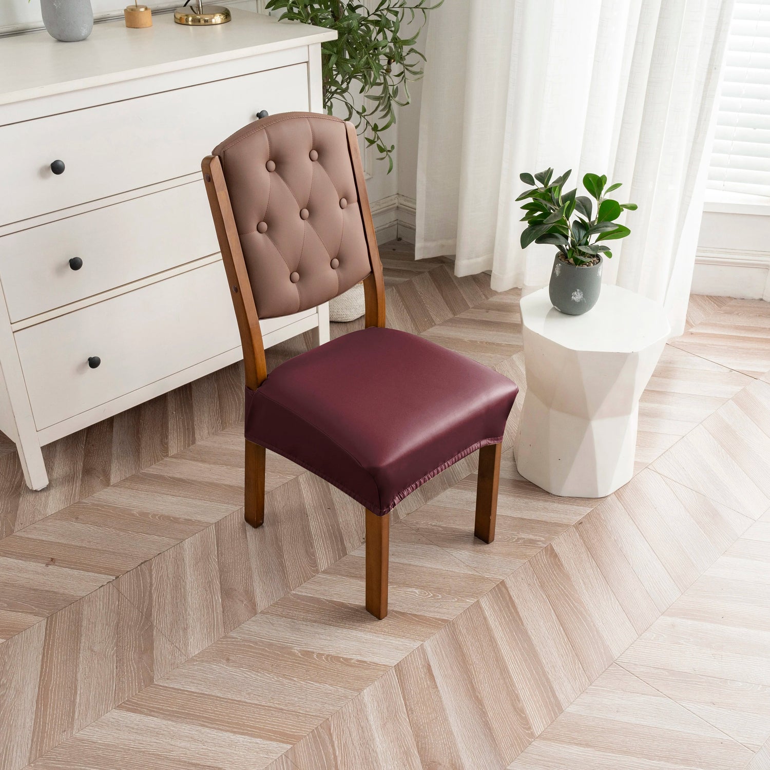 Housse pour assise de chaise simili cuir imperméable bordeaux