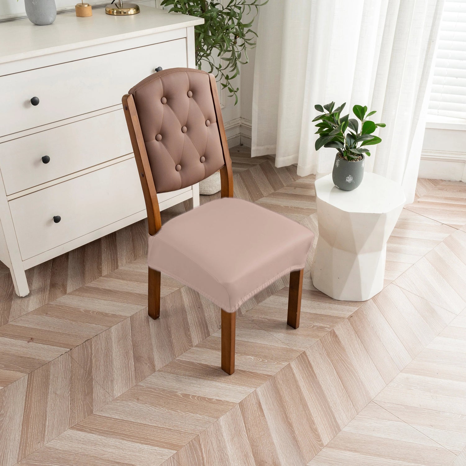 Housse pour assise de chaise simili cuir imperméable gris crème