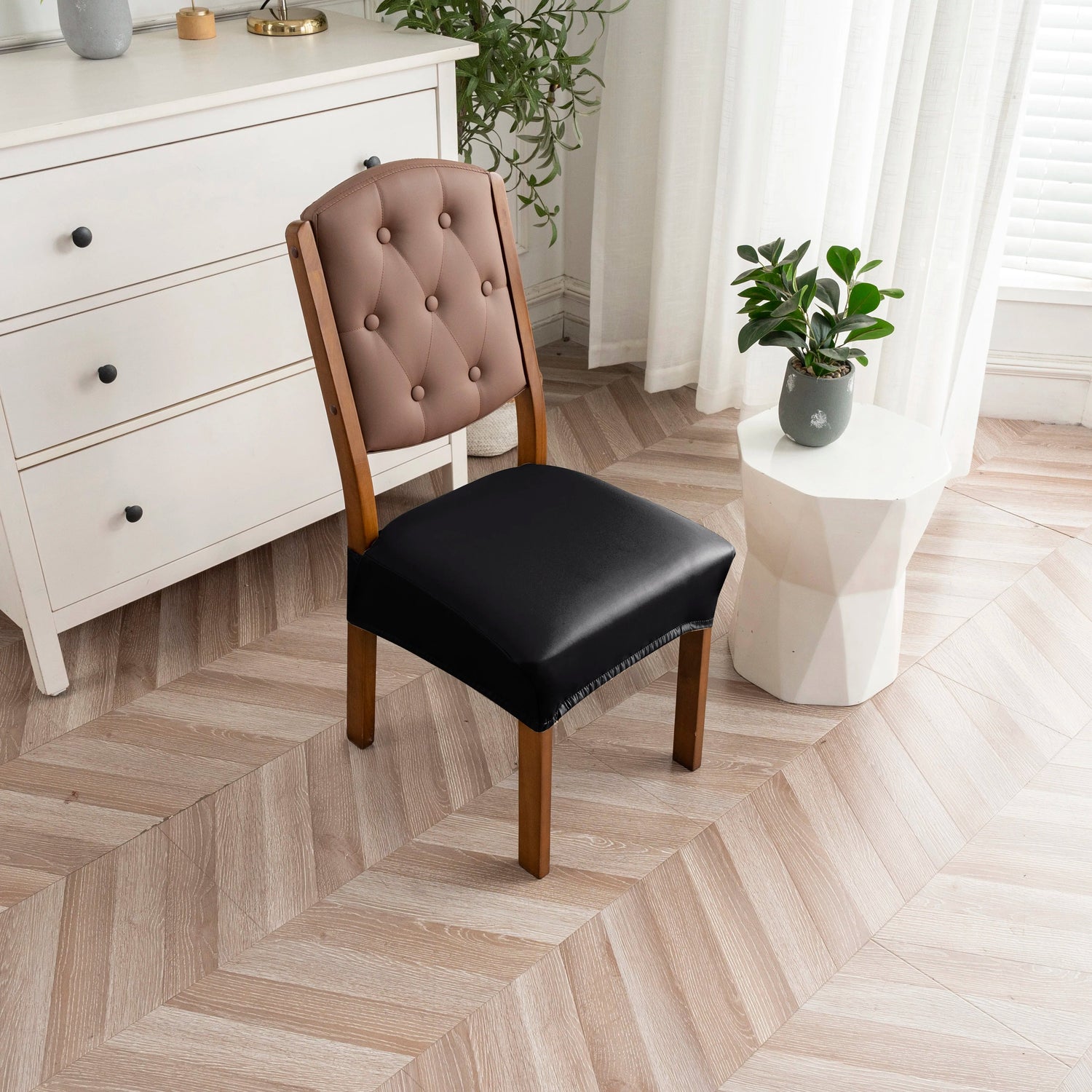 Housse pour assise de chaise simili cuir imperméable noir