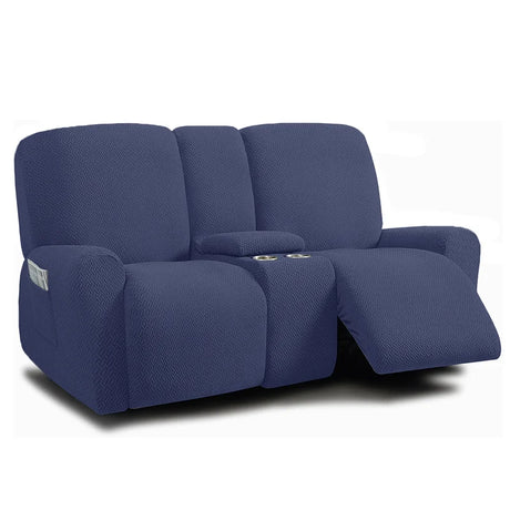 Housse pour canapé relax 2 places avec console bleue marine