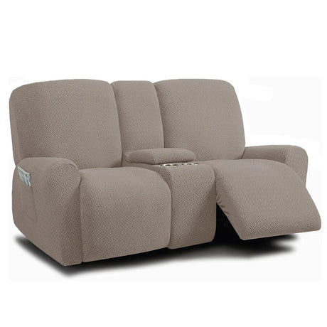 Housse pour canapé relax 2 places avec console taupe