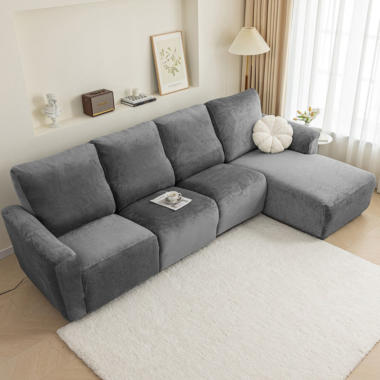 Housse pour canapé relax avec méridienne pur velours Gris