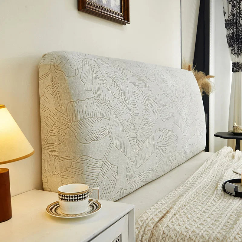 Housse pour tête de lit  extensible décorative hibiscus gris clair