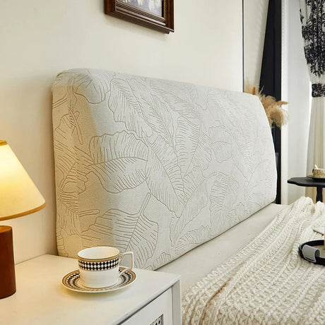 Housse pour tête de lit  extensible décorative hibiscus gris clair