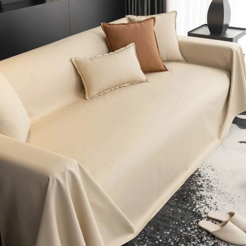 Jeté de canapé XXL simili cuir imperméable et hydrofuge beige