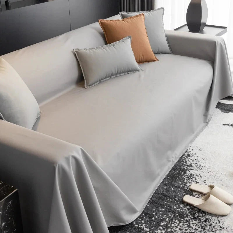 Jeté de canapé XXL simili cuir imperméable et hydrofuge gris clair