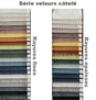 Palette de couleur disponibles velours cotelé