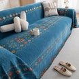 Plaid jeté de canapé grande taille bohème chenille renforcée bleue