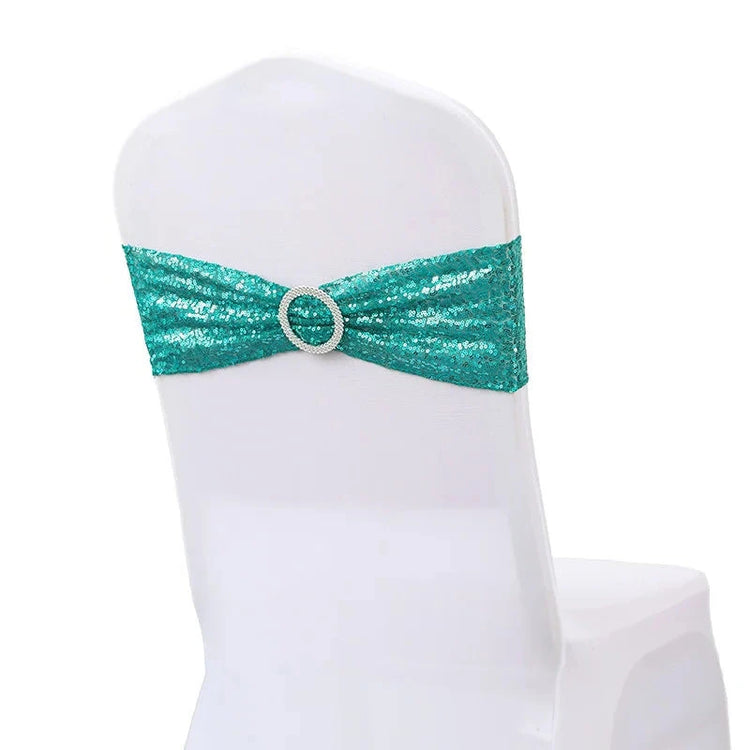 ruban à paillette élastique pour chaise de mariage turquoise