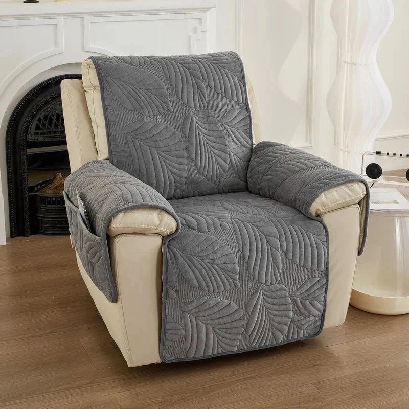 Housse pour fauteuil relax velours matelassé gris