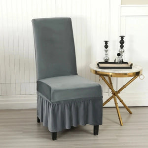 Chair cover with elegant pure velvet pleated skirt