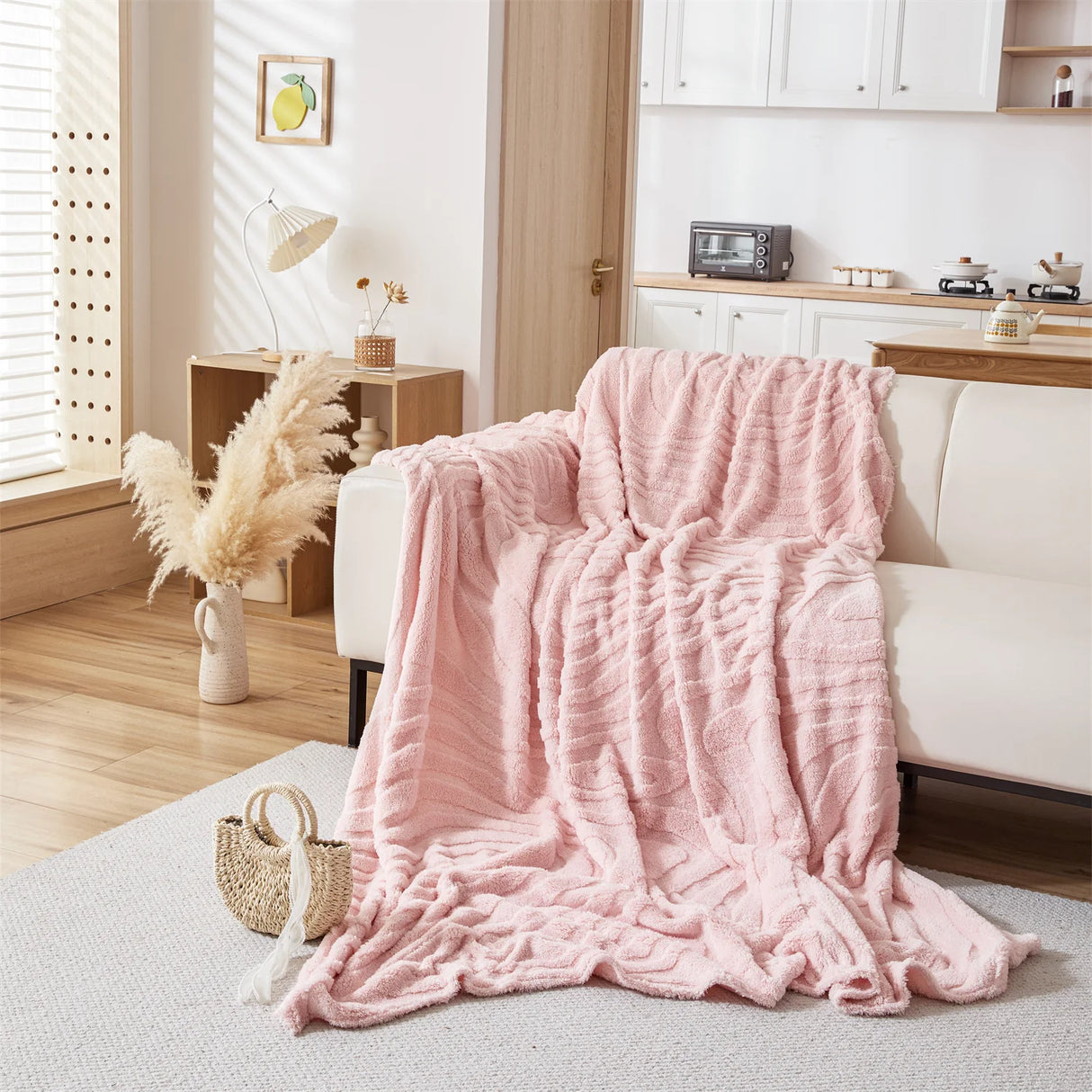 Plaid Jeté de canapé grande taille en polaire tuftée rose 